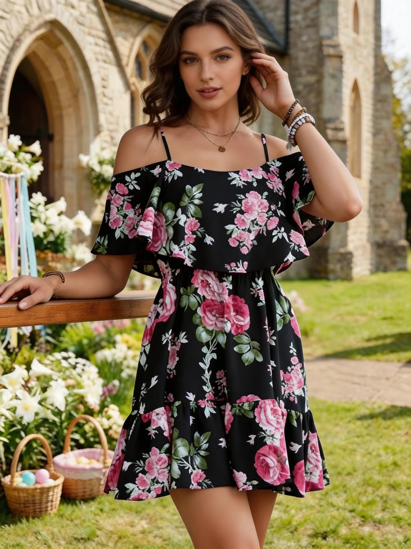 European Style Floral Print Dress