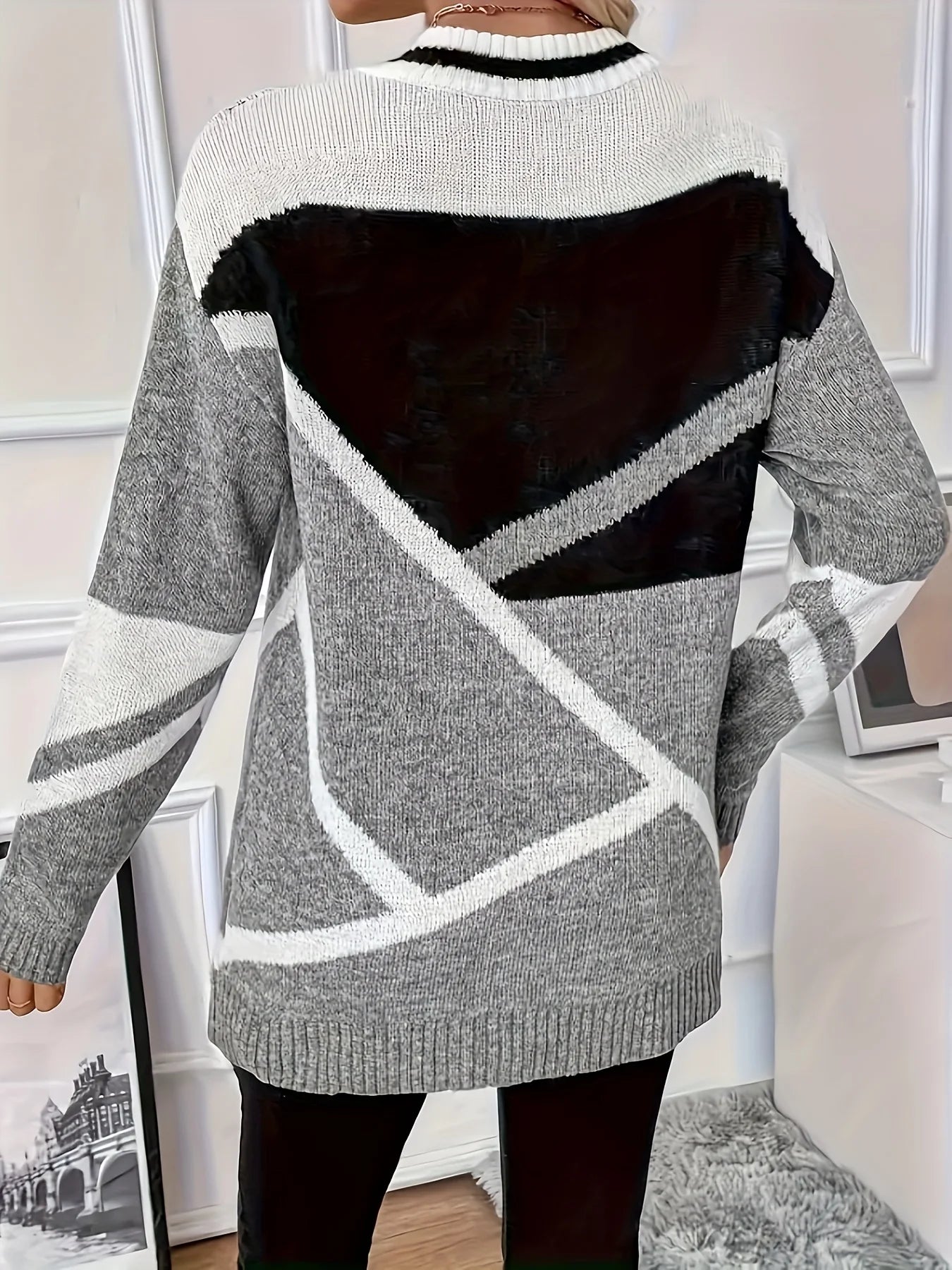 Loose V Neck Geometric Sweater