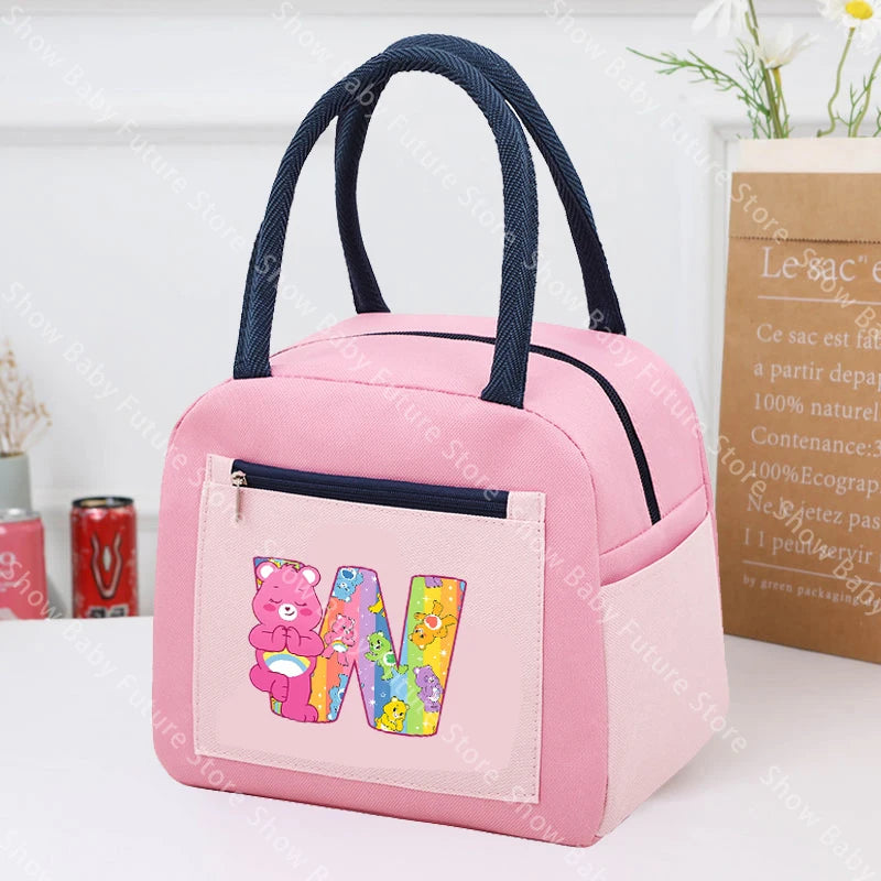 Care Bears Lunch Bag Thermal Cooler Cute Cartoon Letter A-Z Lunch Box Large Capacity