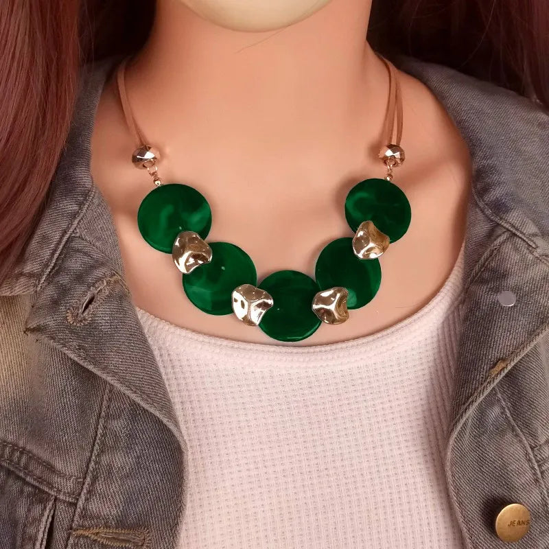Bohemian Statement Acrylic Circular Pendants Necklace