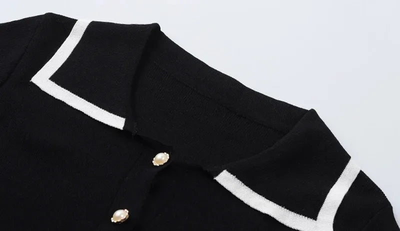 Korean Knitted Turn Down Collar Blouse