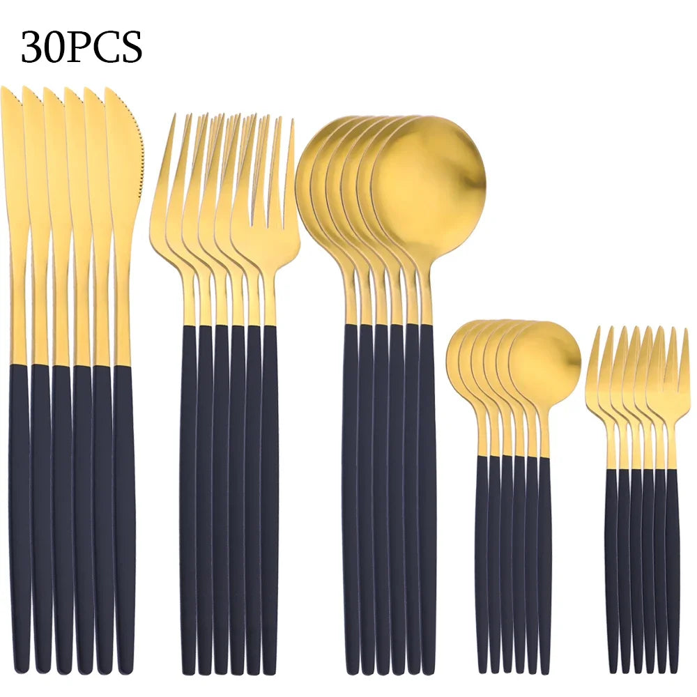 30Pcs Dinnerware Set Stainless Steel Flatware Matte Fork Spoon Knife Dinner Set