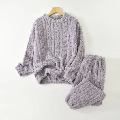 Coral Velvet Jacquard Warm Loungewear Soft Comfortable Thickened Sleepwear Set