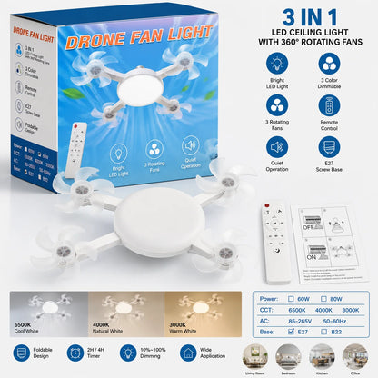 Drone Design Silent Ceiling Fan Light E27 Base Remote Controlled