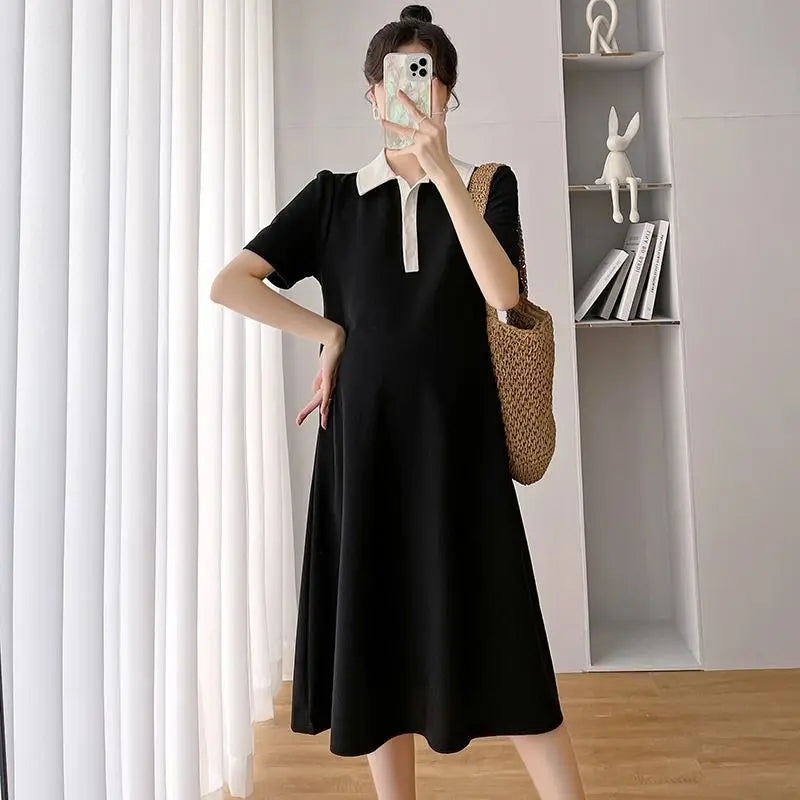 Maternity Short Sleeve Polo Lapel Maternity Maternity Dress