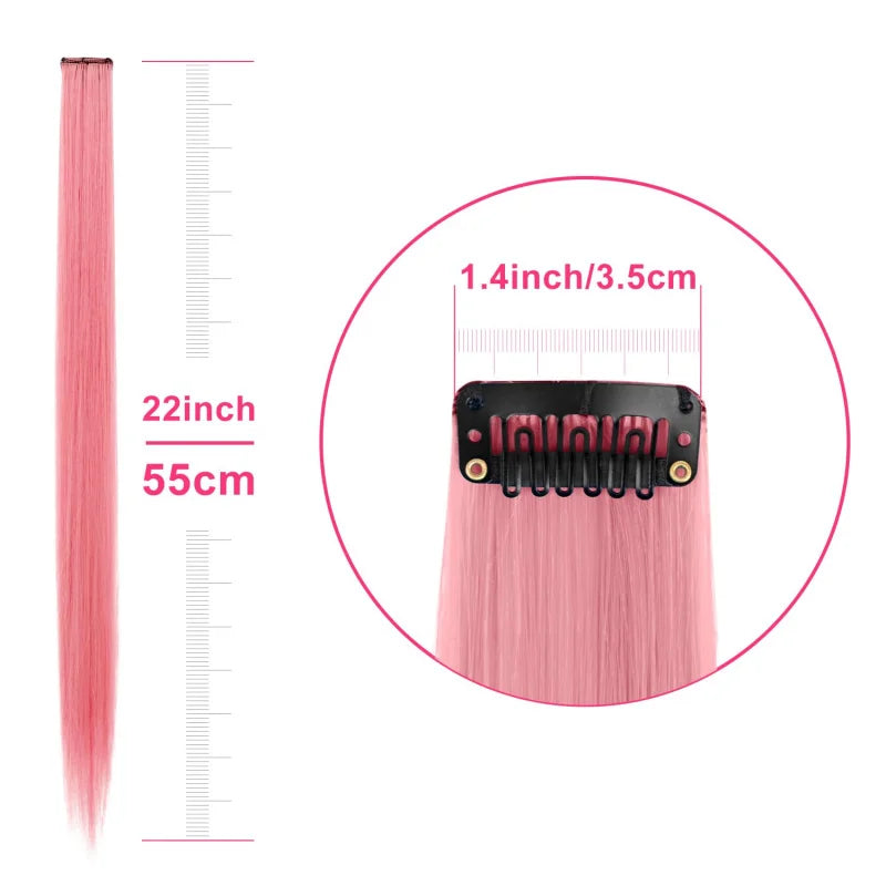 1 5 11 Pcs/lot Clip in Hair Extensions Highlights Synthetic Hair 22 inch Rainbow