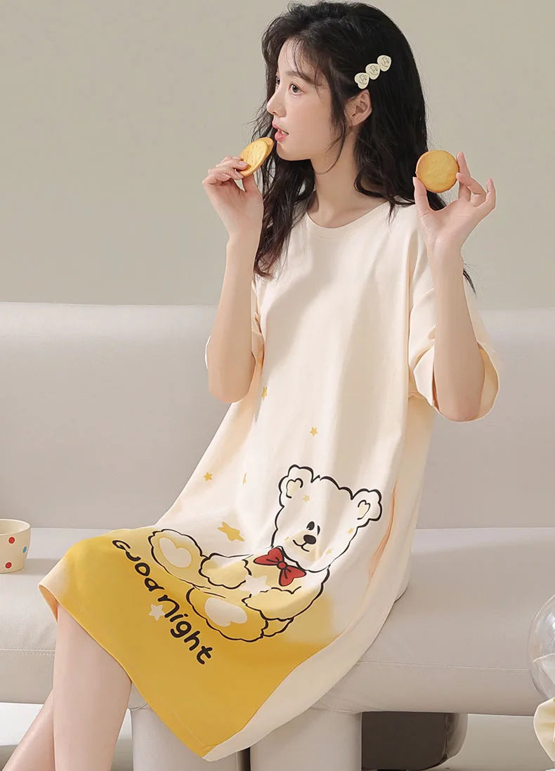 Short-Sleeved Nightgown Cartoon Bear 5xl Pajamas