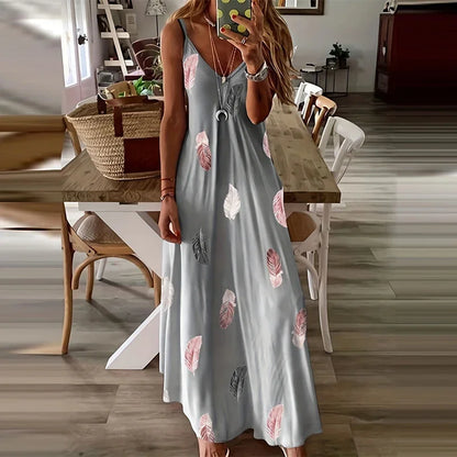 Feather Print Maxi Dress