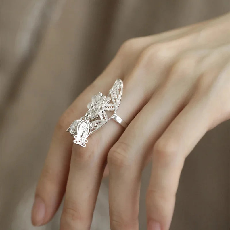 Silver Geometric Handmade Irregular Tassel Ring