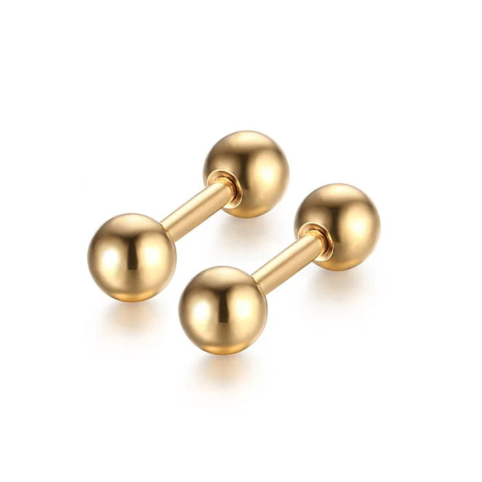 2Pcs Surgical Steel Crystal Screw Ball Stud Earrings