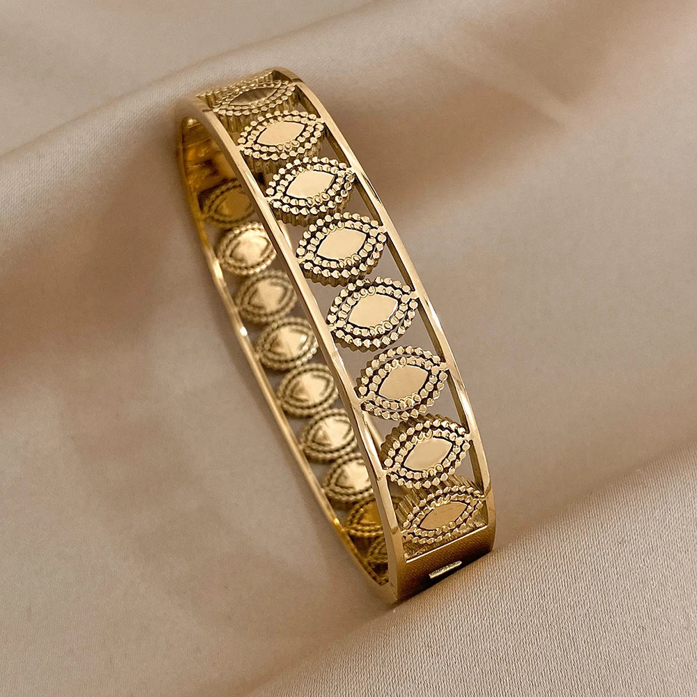 Multiple Vintage Inlaid Rhinestone Zircon Stainless Steel Wide Bangles Bracelets