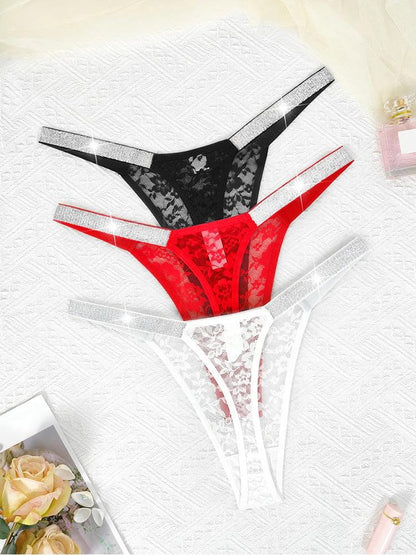 3pcs Sexy Floral Low Rise G-string Lingerie