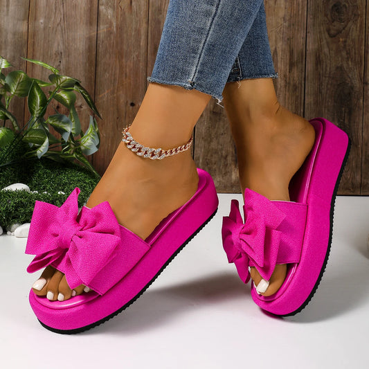 Round Head Bow Fish Mouth Thick-soled Light Slippers
