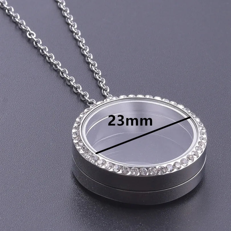 1Pc 10-45mm Round Memory Coin Bezel Locket Pendant Necklaces