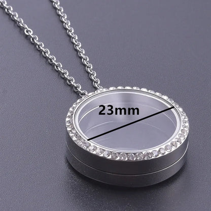 1Pc 10-45mm Round Memory Coin Bezel Locket Pendant Necklaces