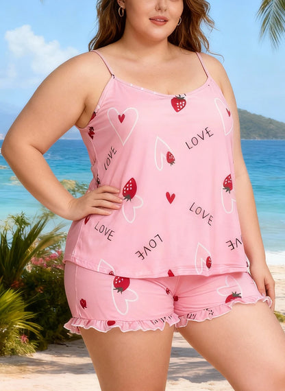 Plus Size Heart Print Cami Shorts Pajama Set