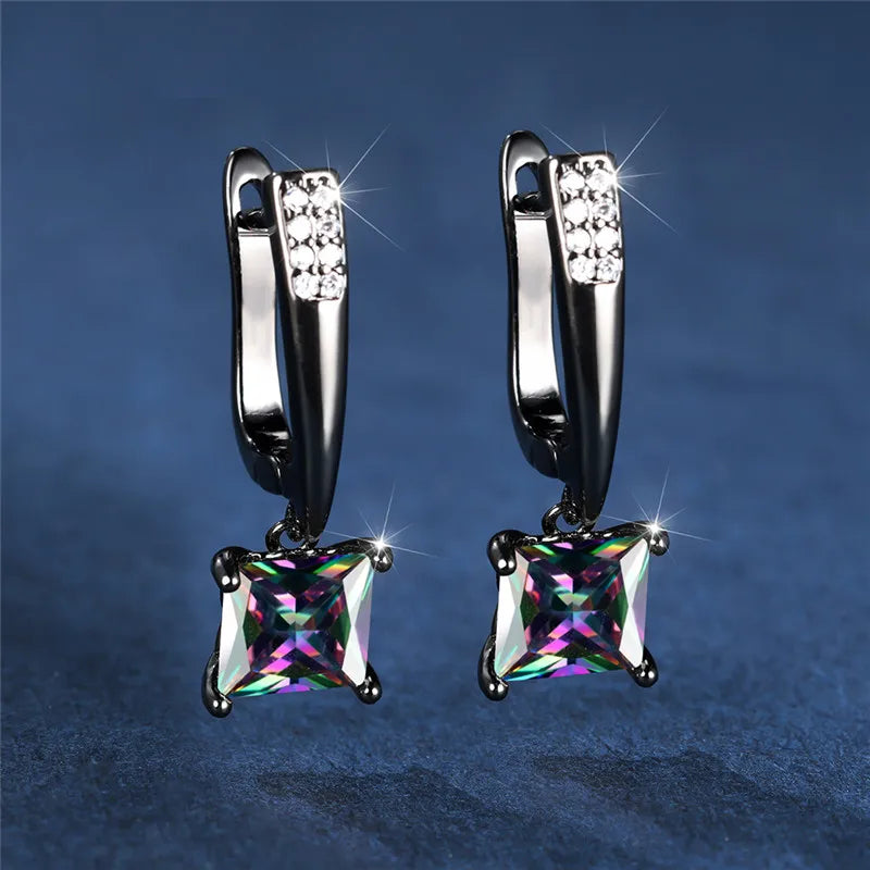 Geometric Crystal Antique Black Zircon Square Stone Earrings
