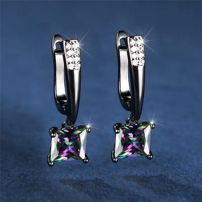 Geometric Crystal Antique Black Zircon Square Stone Earrings