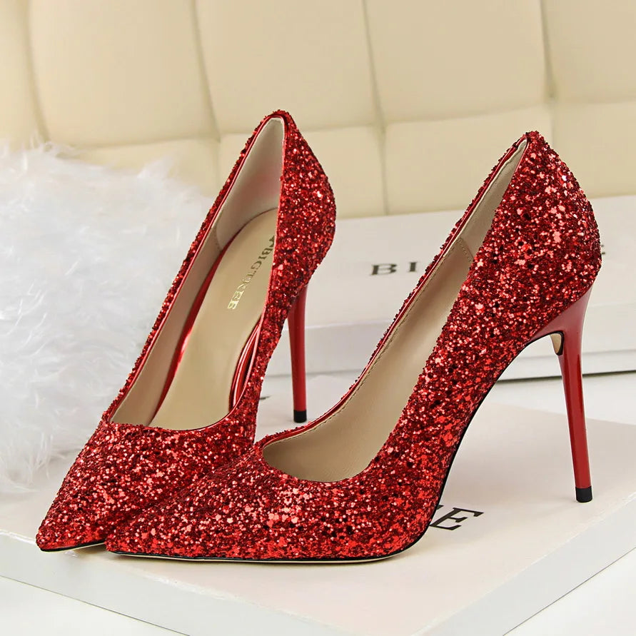 High Heels Pumps Glitter Gold Silver Shoes
