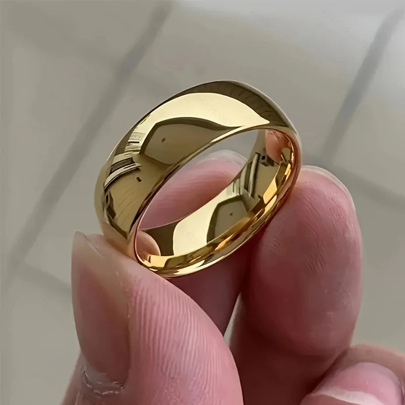 6MM Stainless Steel Classic Gold Rings