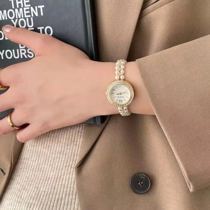 Pearl Studded Strap Luxury Bracelet Quartz Wristwatches