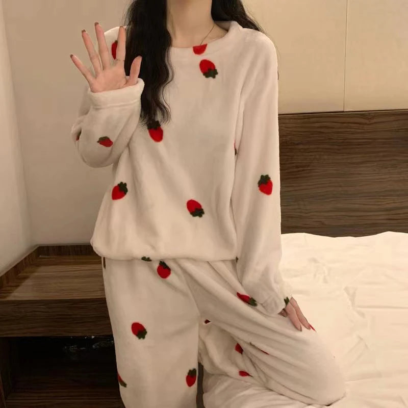Soft Comfortable Velvet Jacquard Warm Sleepwear Pajama Sets