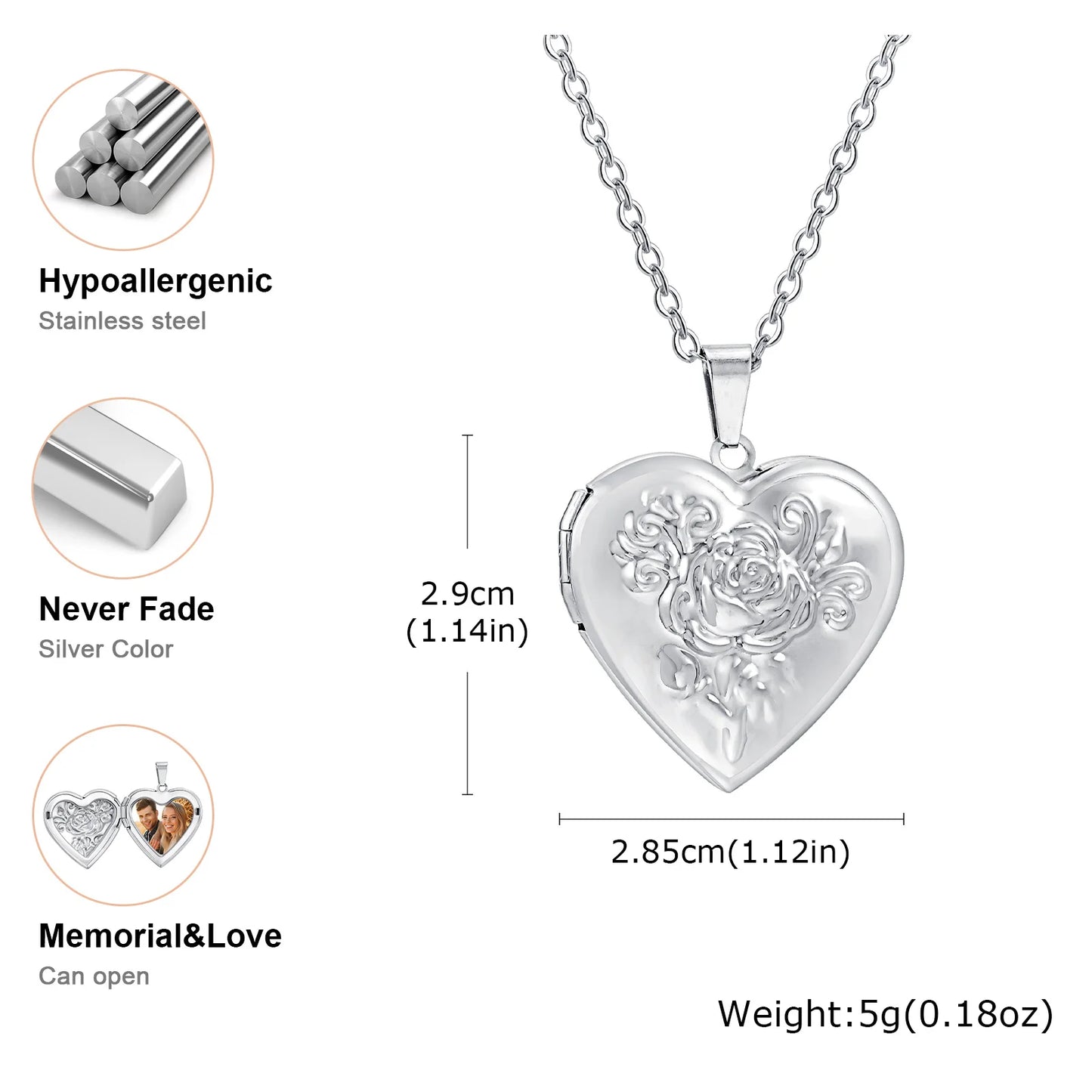 Photo Frame Glossy Stainless Steel Necklaces
