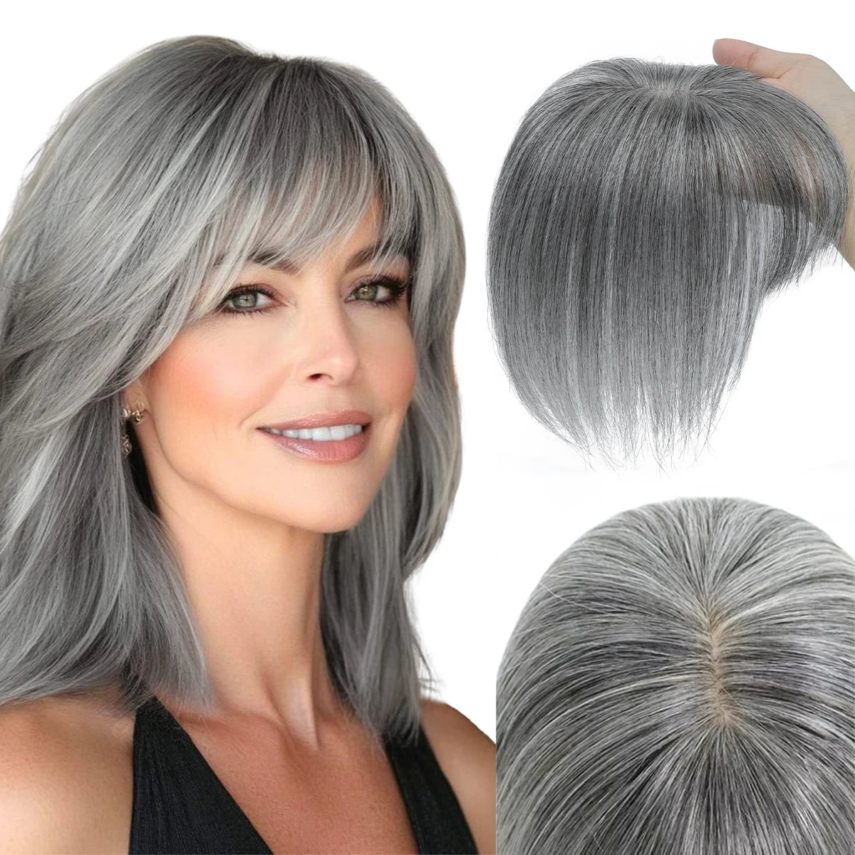 Real Human Hair Toppers Bangs 3D Hair Pieces with Thinning Hair Bangs