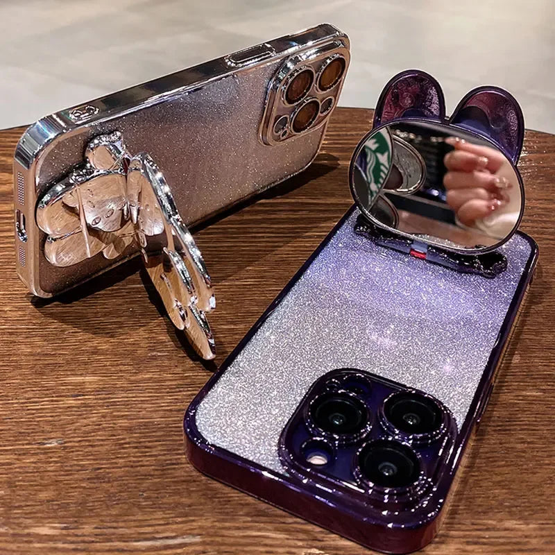 Glitter Mirror Rabbit Stand Case For Samsung Cover