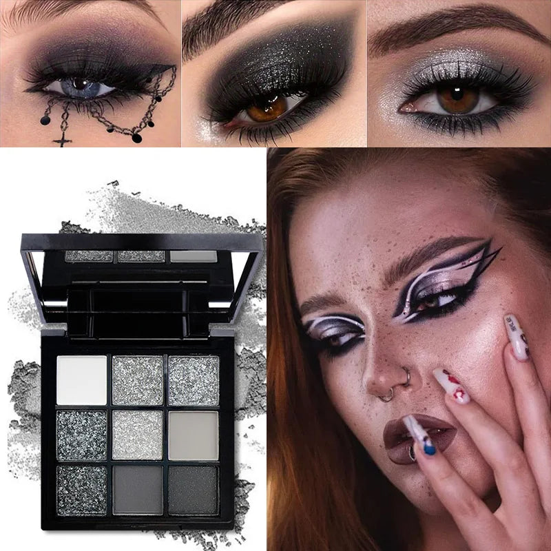 9-Grid Red Palette Purple Glitter Pearlescent Matte EyeShadow