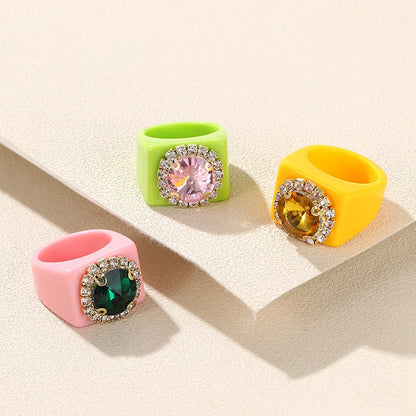 Colorful Rhinestone Geometric Square Large Punk Finger Rings