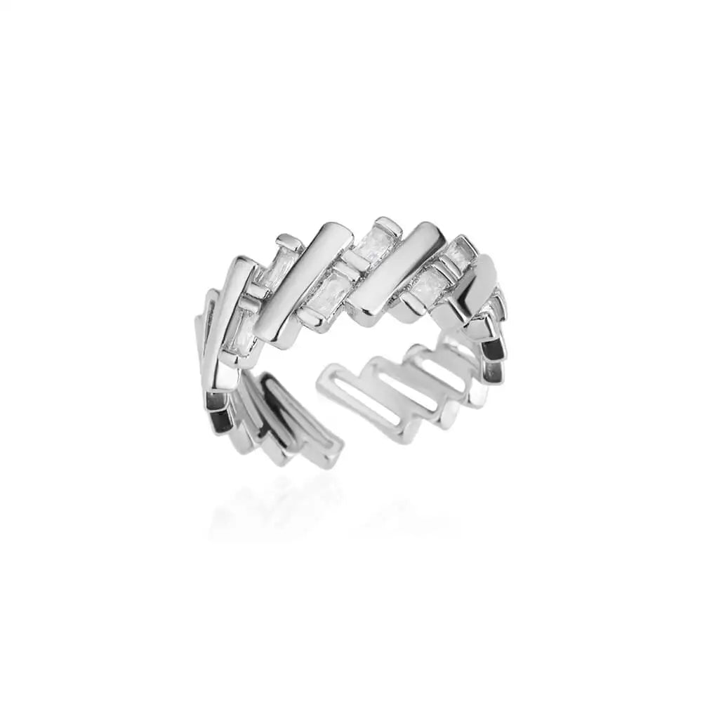 Stainless Steel Round Zircon Geometric Gold Crystal Ring
