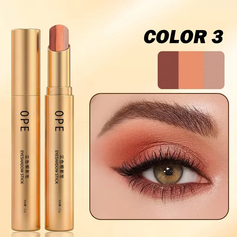 Three-Color Eyeshadow Stick Shimmering Highlighter Eyeshadow Stick Waterproof and Long-Lasting Pearlescent Metallic Eyeshadow