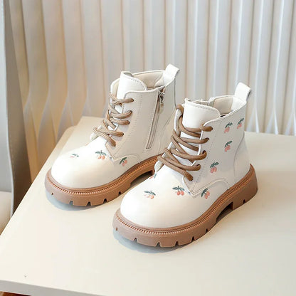 Ankle Sweet Embroider Spring Autumn Leather Boots