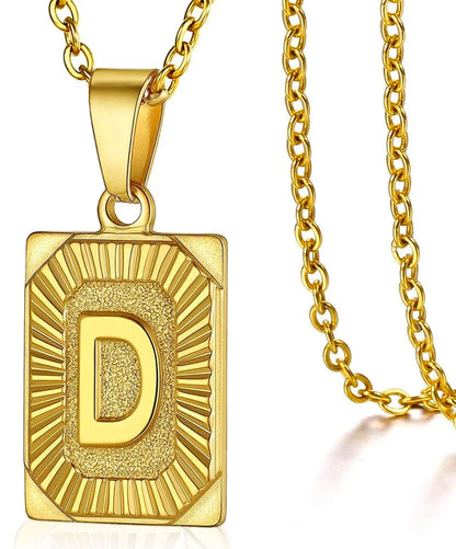 Initial Pendant Stainless Steel Letter Square Necklace
