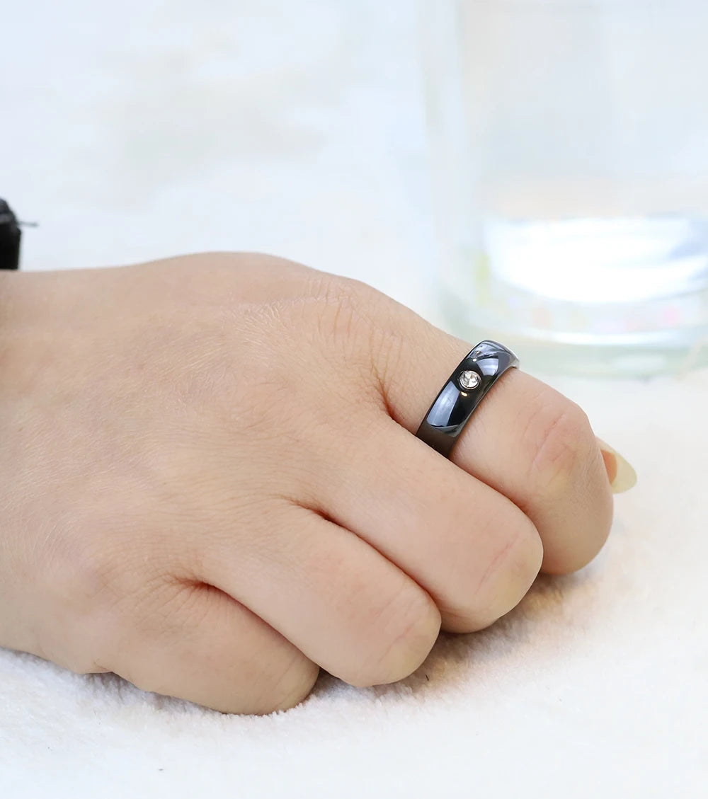 Black White Colorful Ceramic With Big Crystal Ring