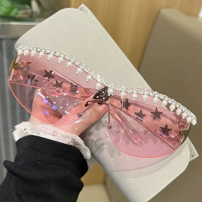 Luxury Large Frame Trendy Pearl-Inlaid Sunglasses