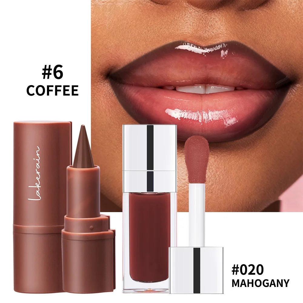 Lip Liner & Lip Gloss Set Shiny Long Lasting Moisturizing Lip Makeup