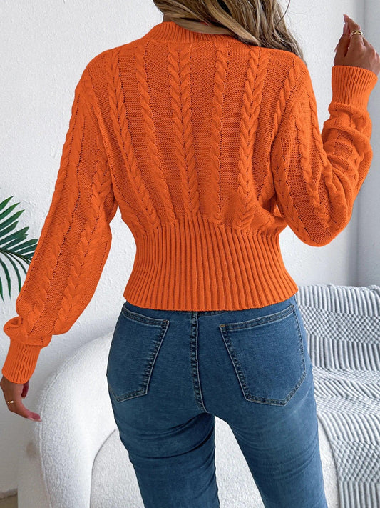 Contoured Round Neck Long Sleeve Fall Pullover Sweater