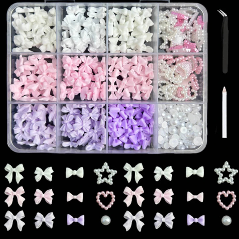 12/15Grids Acrylic Flower Nail Charms Mix Colors Set