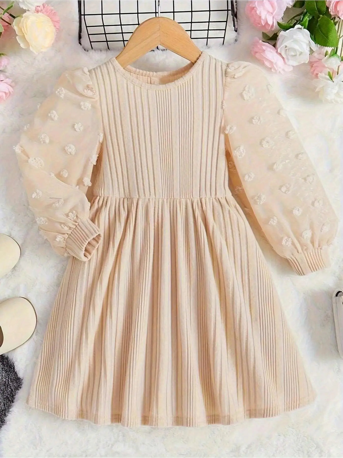French elegant polka dot velvet lace patchwork lantern bubble sleeve long sleeved dress