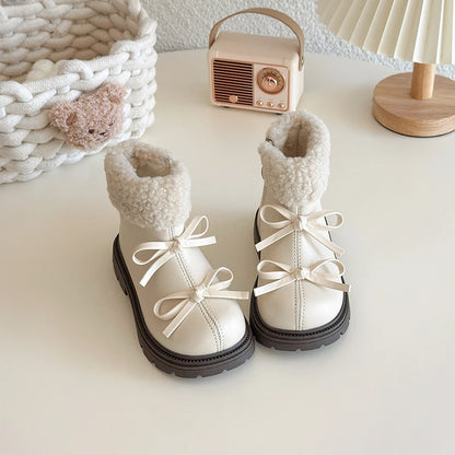 Round Toe Cute Bow Zipper Short Warm Snow Boots