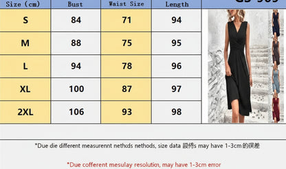 Elegant V Neck Wrap Waist Midi Sleeveless Dress