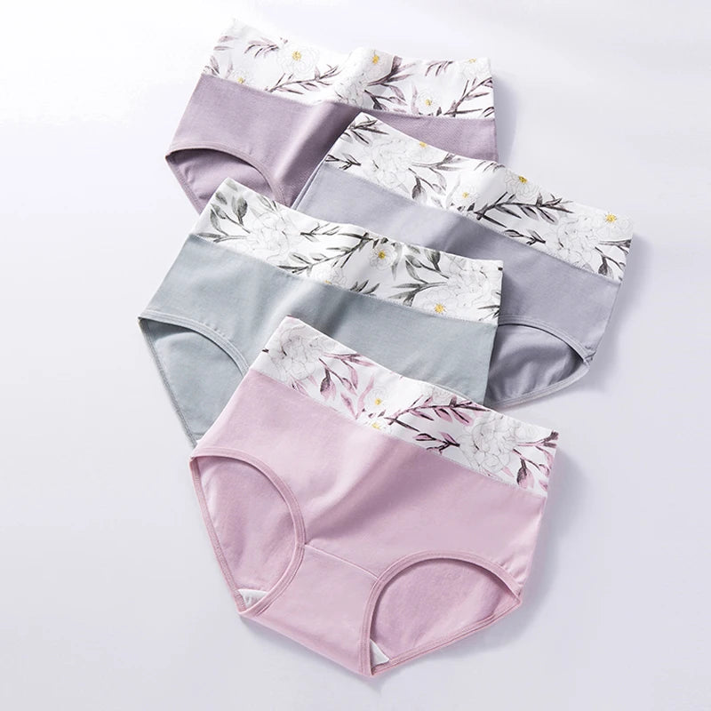 4PCS High Waist Cotton Underpants Plus Size Lingerie