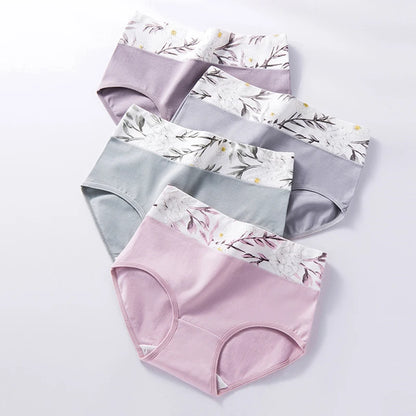 4PCS High Waist Cotton Underpants Plus Size Lingerie
