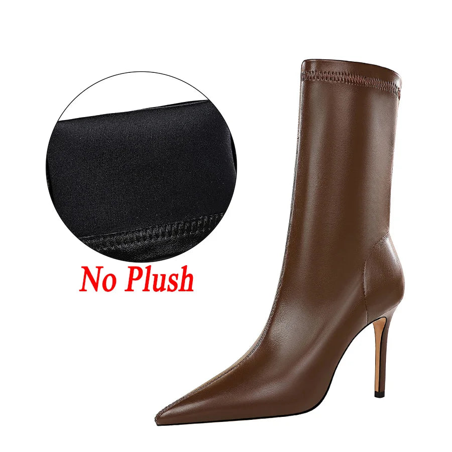 7.5cm 10cm High Heels Leather Short Ankle Boots