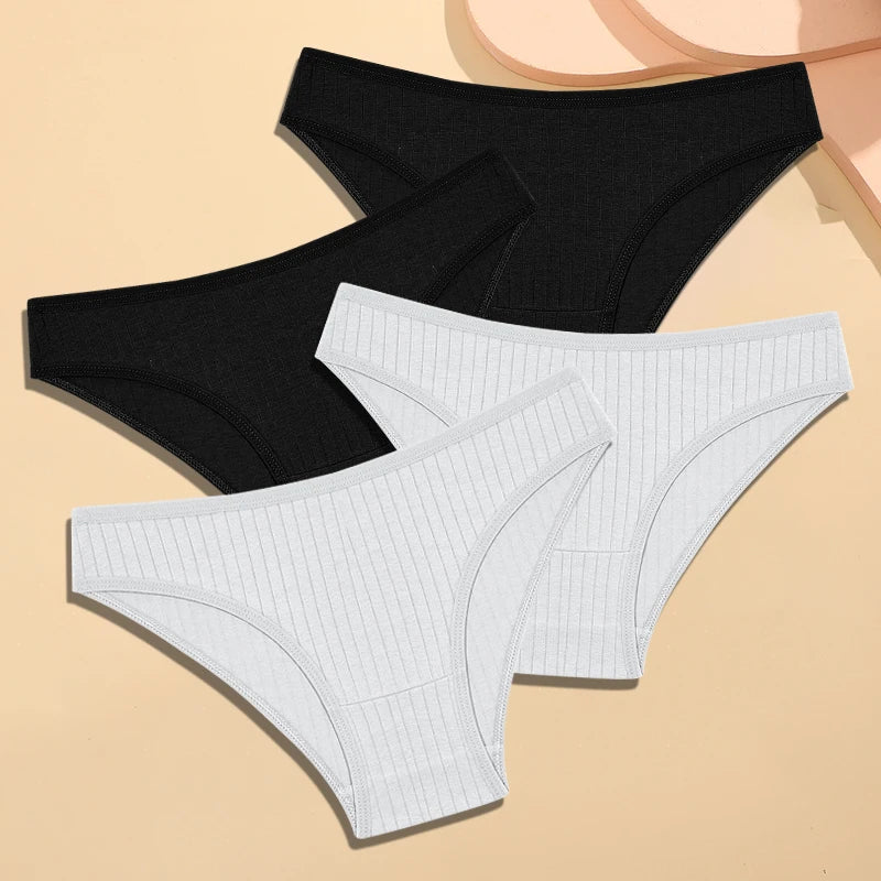 4Pcs Cotton Striped Sexy Stretch Lingerie