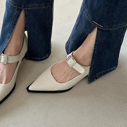 Mary Jane Belt Buckle Medium Heel Small Leather Shoes