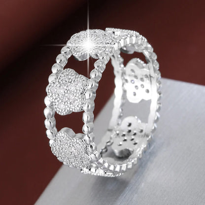 Exquisite Flower With Sparkling Synthetic Zirconia Rings