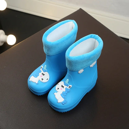 Rain Rubber Rainboot PVC Warm Waterproof Cartoon Unicorn Removable Boots